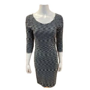 Nicole Miller Dress Women’s Long Sleeve Scoop Neck Body Con Midi Black & White L